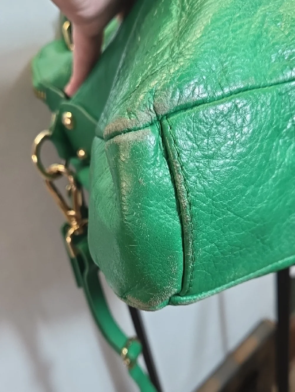 Emma Fox Green Leather Satchel with Gold Hardware - Picture 4 of 11